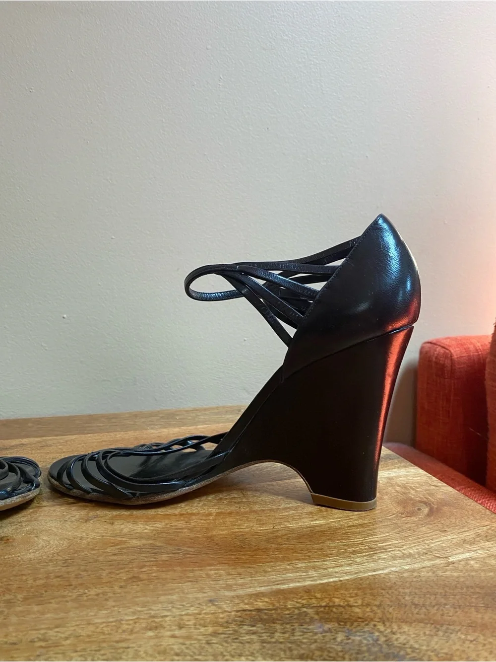 VTG Y2K Marc Jacobs Black Leather Wedge Shoes Ankle Strap